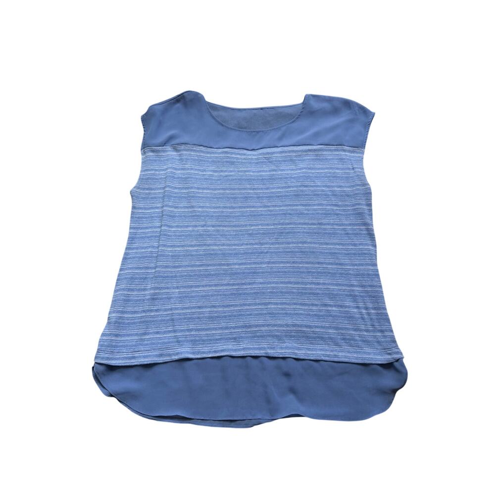 Ann Taylor Blue Striped Sleeveless Knit Blouse Top XL